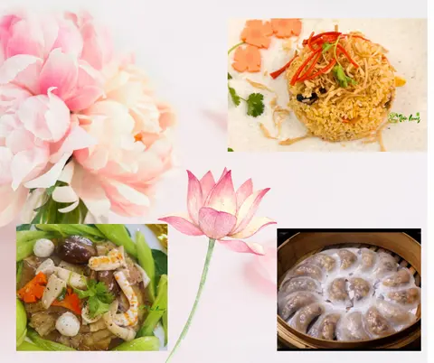 Hình ảnh 1 hủ tiếu vuông . 1 cơm chiên thái, 1 bánh xếp