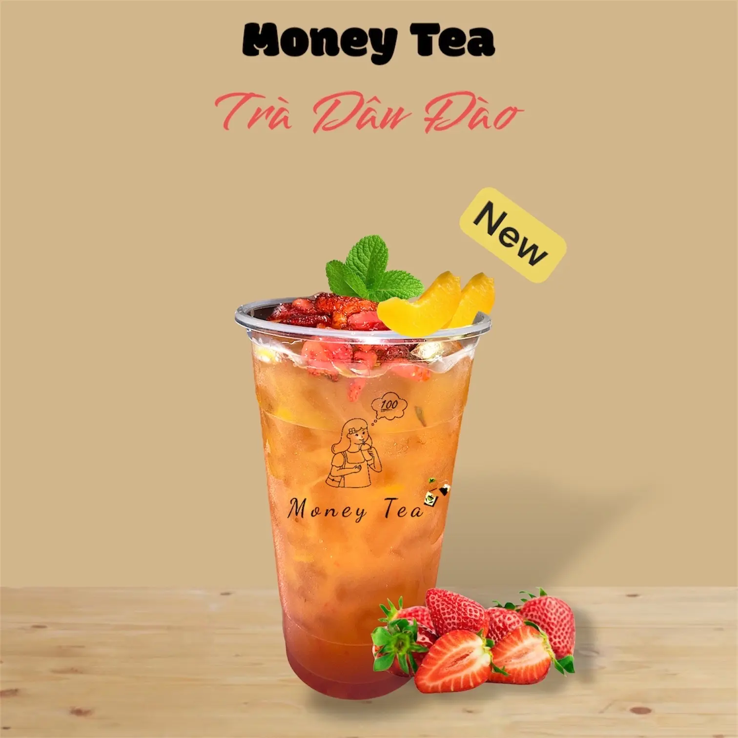 Hình ảnh Trà Dâu Đào - Ly 700ml