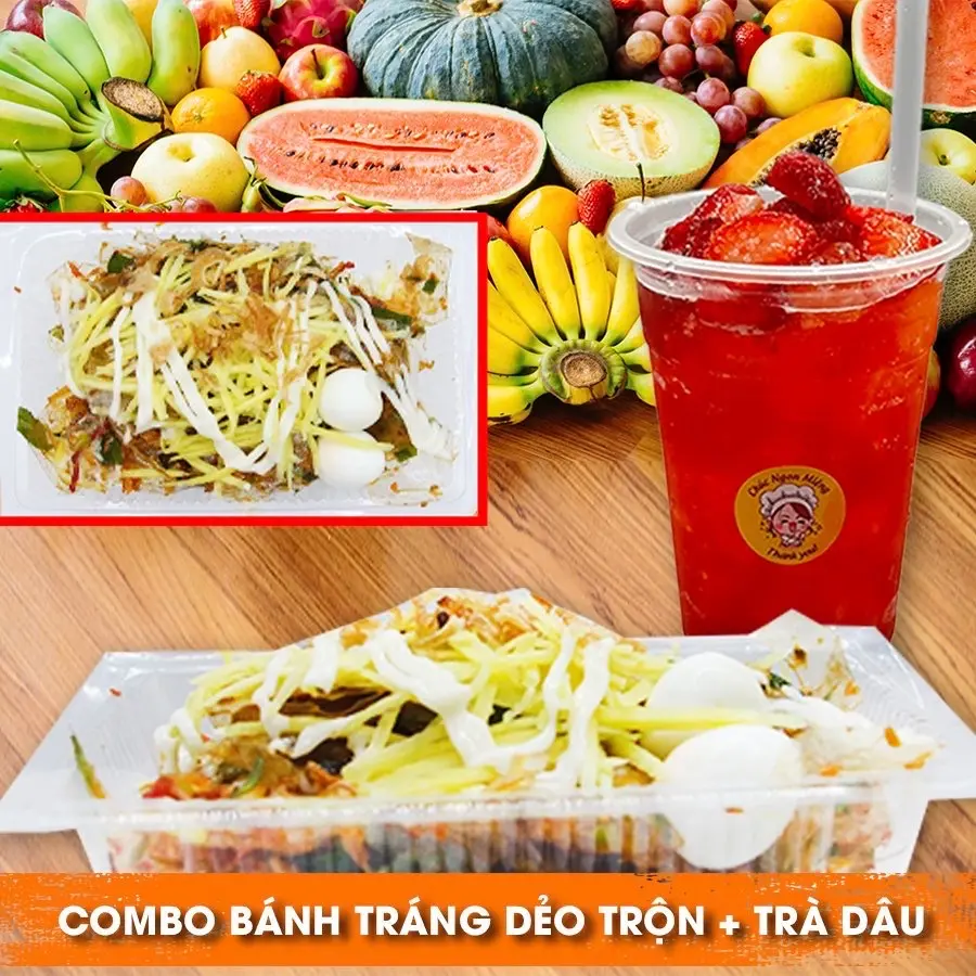 Hình ảnh Combo Bánh Tráng Trộn - Ly Trà Dâu