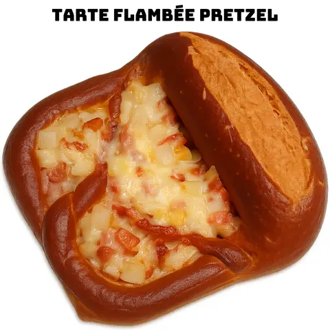 Hình ảnh Flammkuchen-Brezel - Tarte flambée pretzel - Pizza kiểu Đức-Pháp