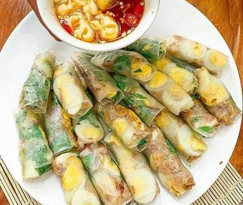 Hình ảnh Cuốn trứng hành phi sate rau râm Tôm khô (10 cuốn) 