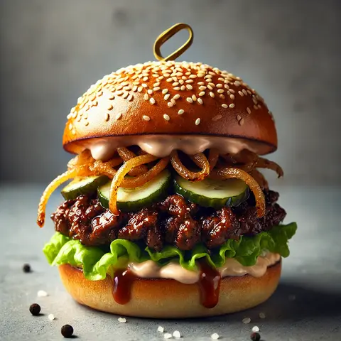 Hình ảnh Burger Bò Lát Áp Chảo Sauce Kem Rau Mùi