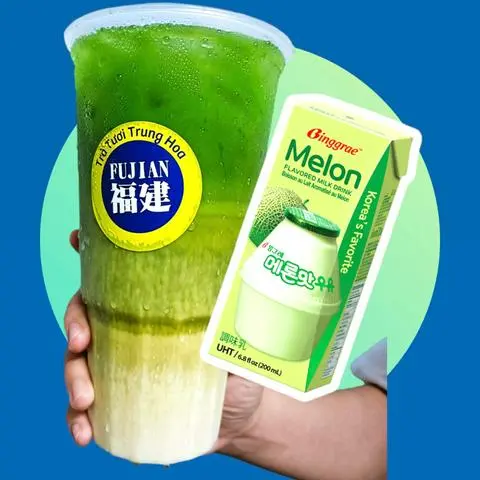 Hình ảnh Ngon & hot- Matcha latte sữa dưa lưới Binggrae Hàn- Ly 700ml
