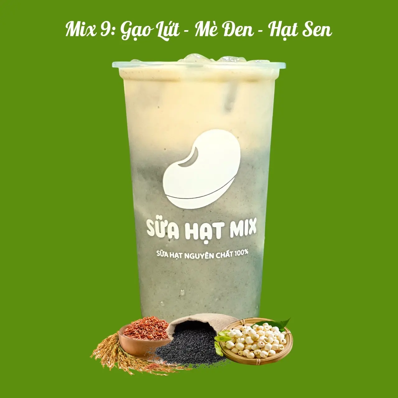 Hình ảnh Mix 9: Gạo Lứt - Mè Đen - Hạt Sen 