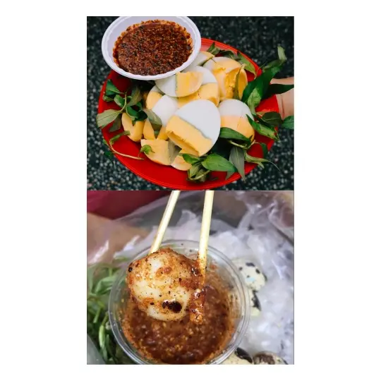 Hình ảnh 2 Trứng Gà Vữa + 5 Trứng Cút Lòng Đào Chấm Sốt 
