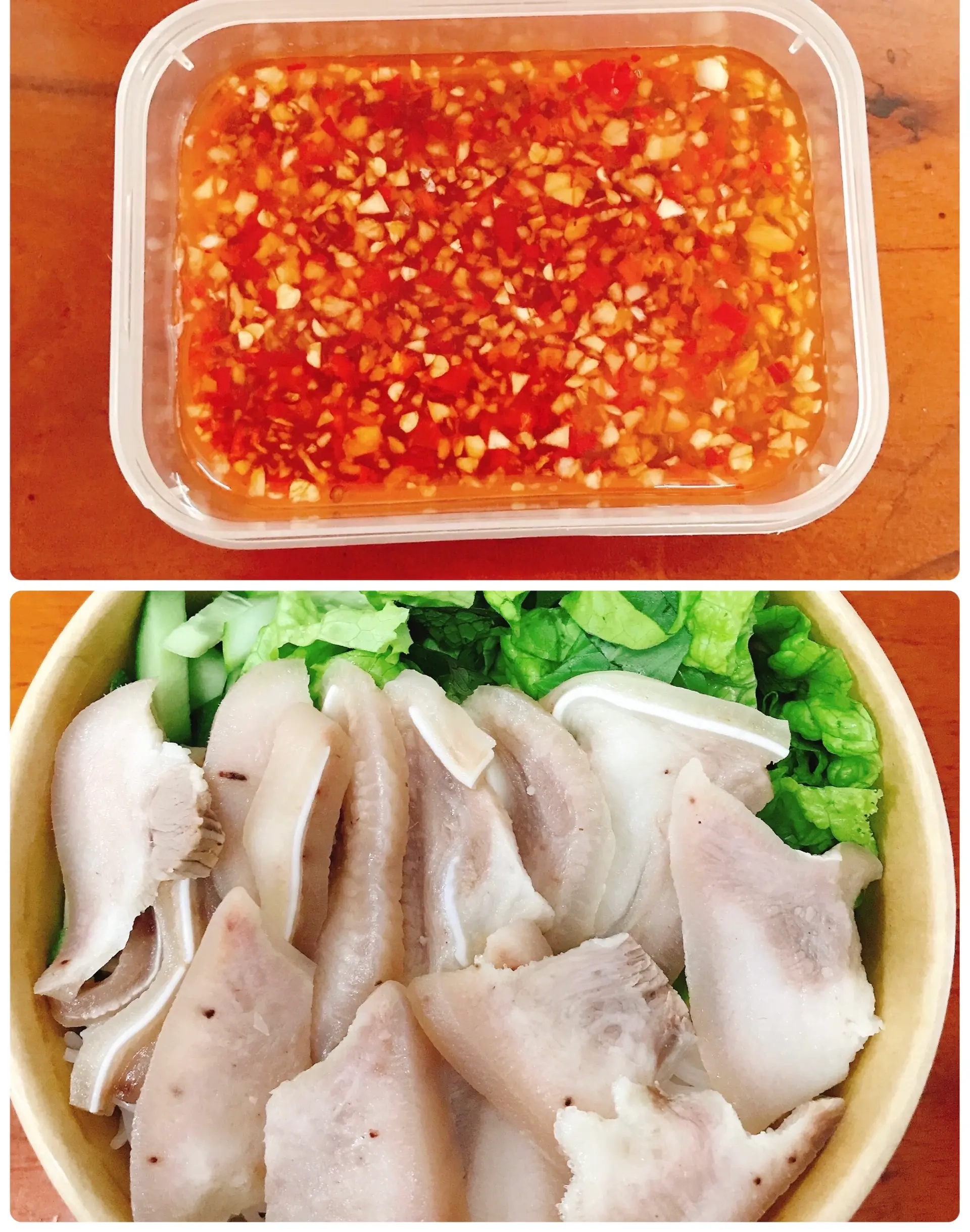 Hình ảnh Bún nước mắm tỏi ớt tai heo