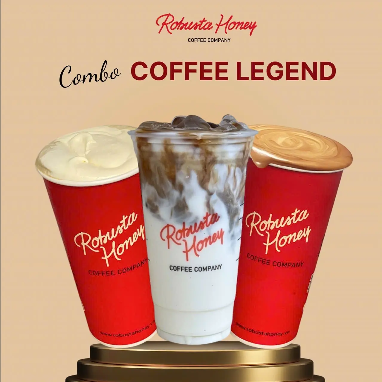 Hình ảnh Combo COFFEE LEGEND 3 món sizeL (Sữa tươi CF+ Phin Honey Phô Mai+CF Sữa Robusta Honey)