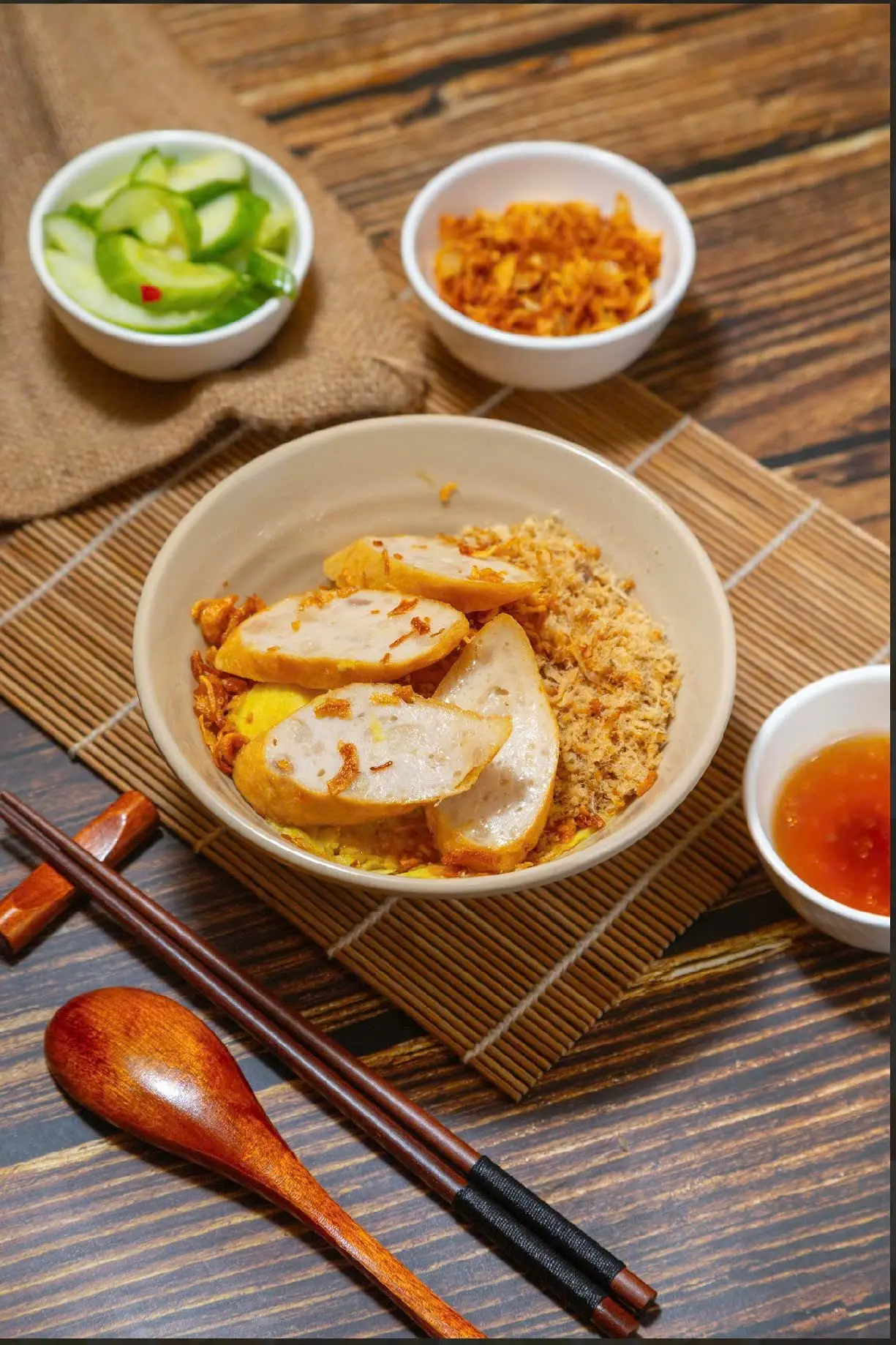 Hình ảnh Xôi trắng  , chả mỡ , chà bông 