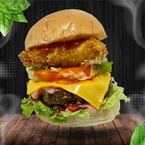 Hình ảnh Hamburger “trâu khổng lồ" mix