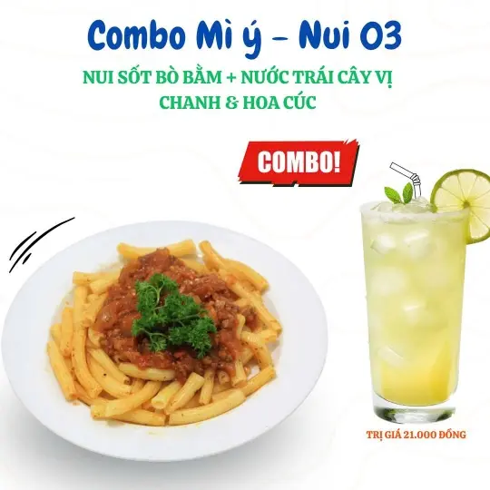 Hình ảnh Combo tặng kèm nước: Nui xốt bò bằm