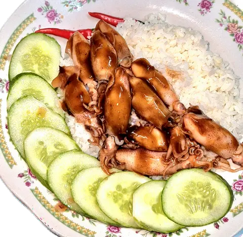 Hình ảnh cơm mực sữa- sốt chua ngọt