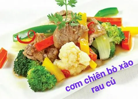 Hình ảnh cơm bò xào rau củ sate