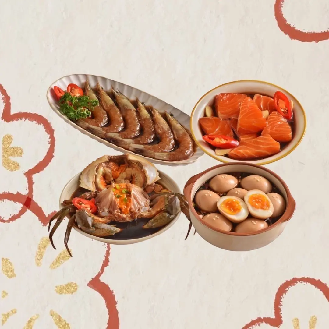 Hình ảnh Set 5: Cua, Tôm, Cá Hồi & Trứng Ngâm Tương