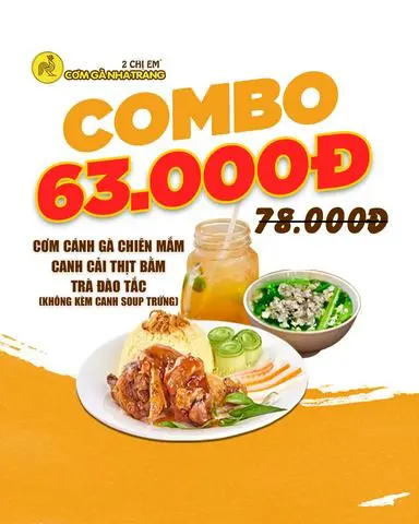 Hình ảnh Combo Cơm cánh gà chiên mắm - canh cải thịt bằm - trà đào tắc