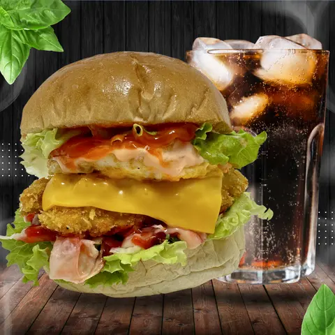Hình ảnh Combo hamburger "trâu" gà - coca