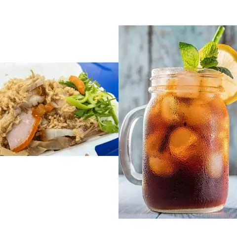 Hình ảnh xôi mặn kèm trà đường hoặc trà tắc 