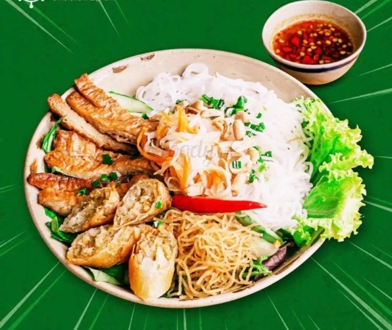 Hình ảnh bún thịt nướng chả giò chay