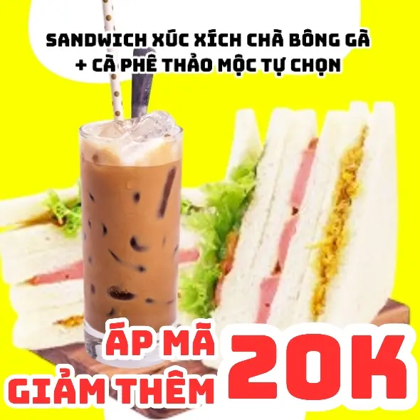 Hình ảnh Bánh Mì Sandwich Chà Bông Gà Xúc Xích + Cà Phê Thảo Mộc