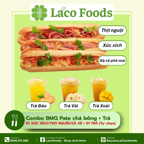 Hình ảnh Combo 1 BMQ Pate Chà Bông (Tự chọn vị: Xúc Xích/Thịt Nguội/Gà Xé) + 1 Trà (Tự chọn)