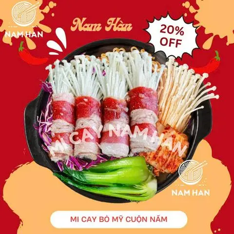Hình ảnh Mì cay bò Mỹ cuộn nấm