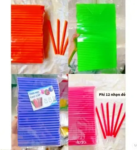 Hình ảnh Ống Hút Tím,Cam,Đỏ,Xanh Lá 500g Phi 12,Ống Hút Trân Châu, Thạch, Rau Câu Đẹp, Dày