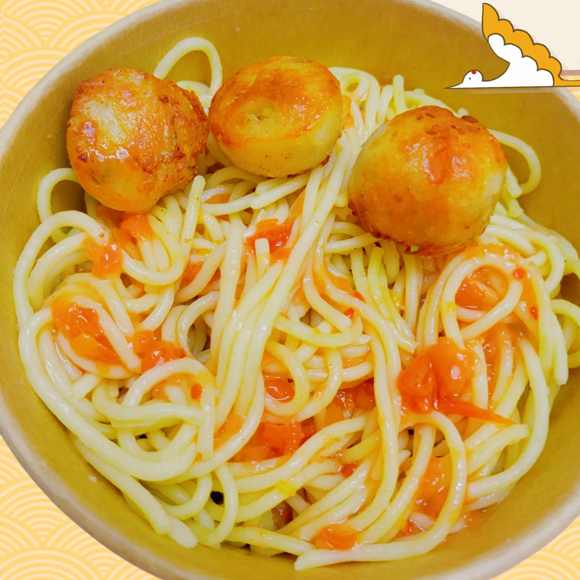 Hình ảnh Mì Ý Spaghetti (Trộn) Sốt Chả Cá Trứng Cút To (3 Viên)