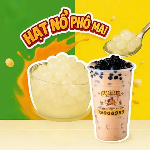 Hình ảnh Hồng Trà Sữa Assam Trân Châu Đen + Hạt Nổ Phô Mai