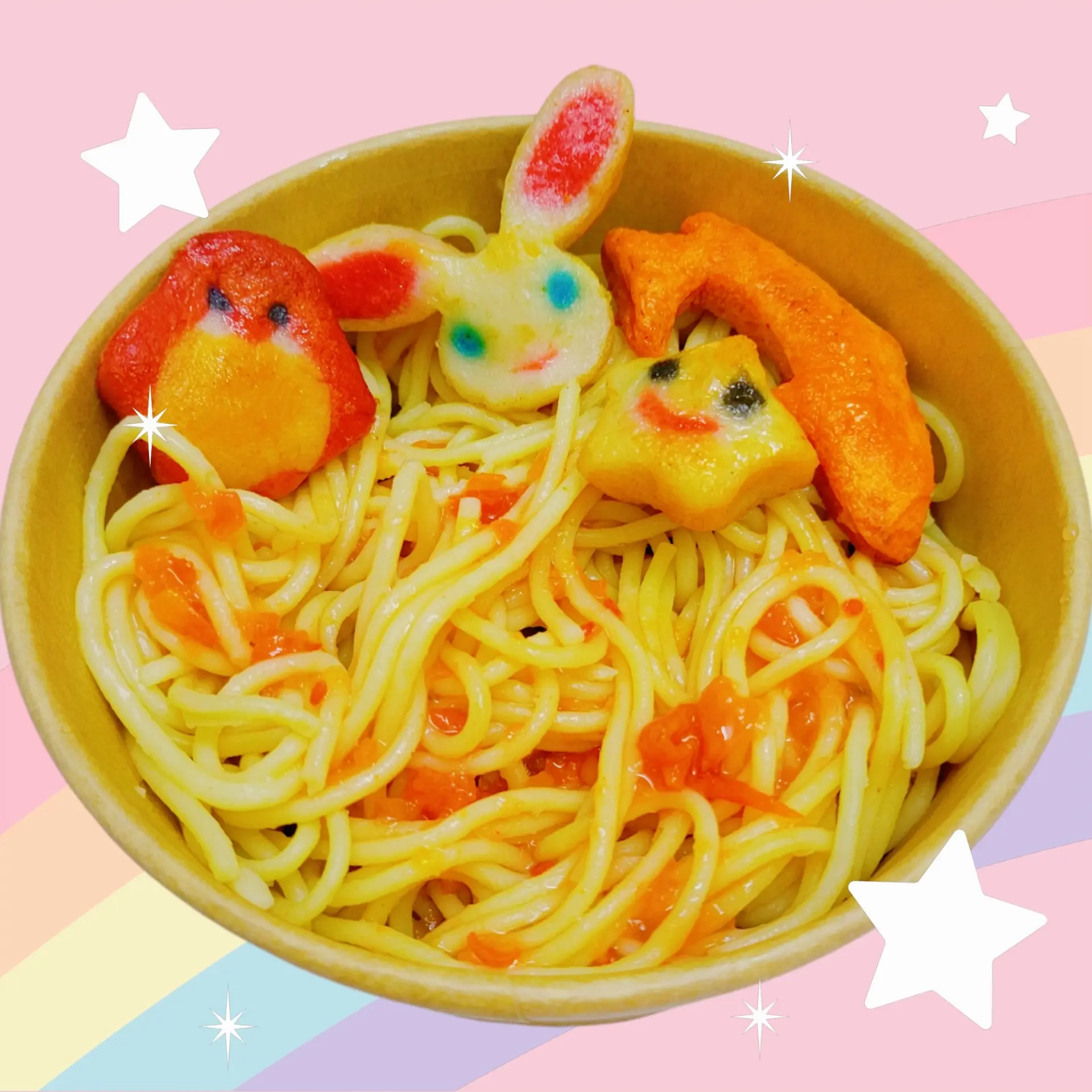 Hình ảnh Mì Ý Spaghetti (Trộn) Sốt Chả Cá Hoạt Hình Chiên To (4 Con)