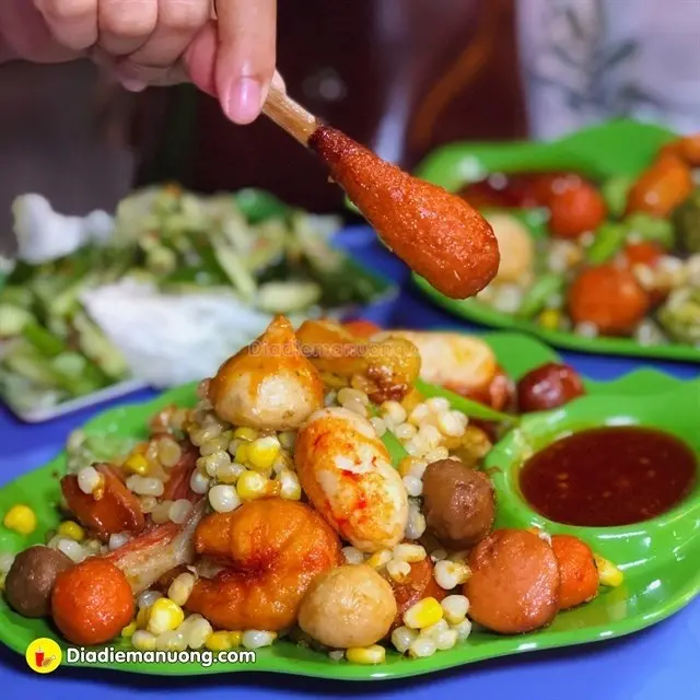Hình ảnh bắp xào tôm cá bò viên 
