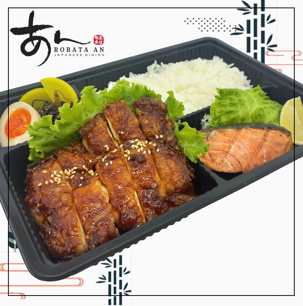 Hình ảnh TERIYAKI COMBO: Teriyaki Chicken & Grilled Salted Salmon Bento/Cơm hộp đặc biệt gà xốt teriyaki & cá hồi nướng muối