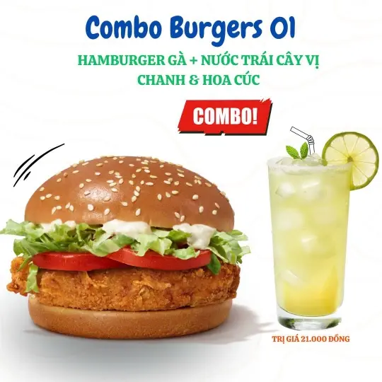 Hình ảnh Combo tặng kèm nước: Hamburger gà
