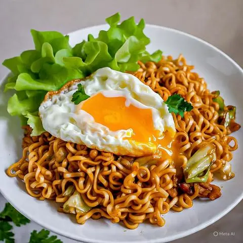 Hình ảnh Mì trộn trứng gà sốt cay