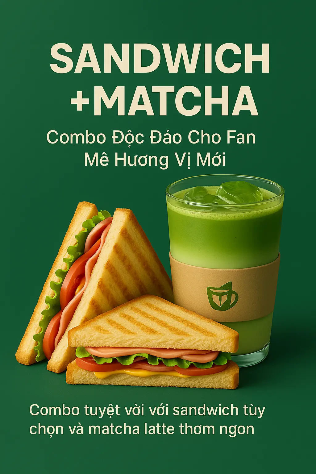 Hình ảnh Combo Trà Xanh Năng Lượng – Matcha Latte & Sandwich Tùy Chọn