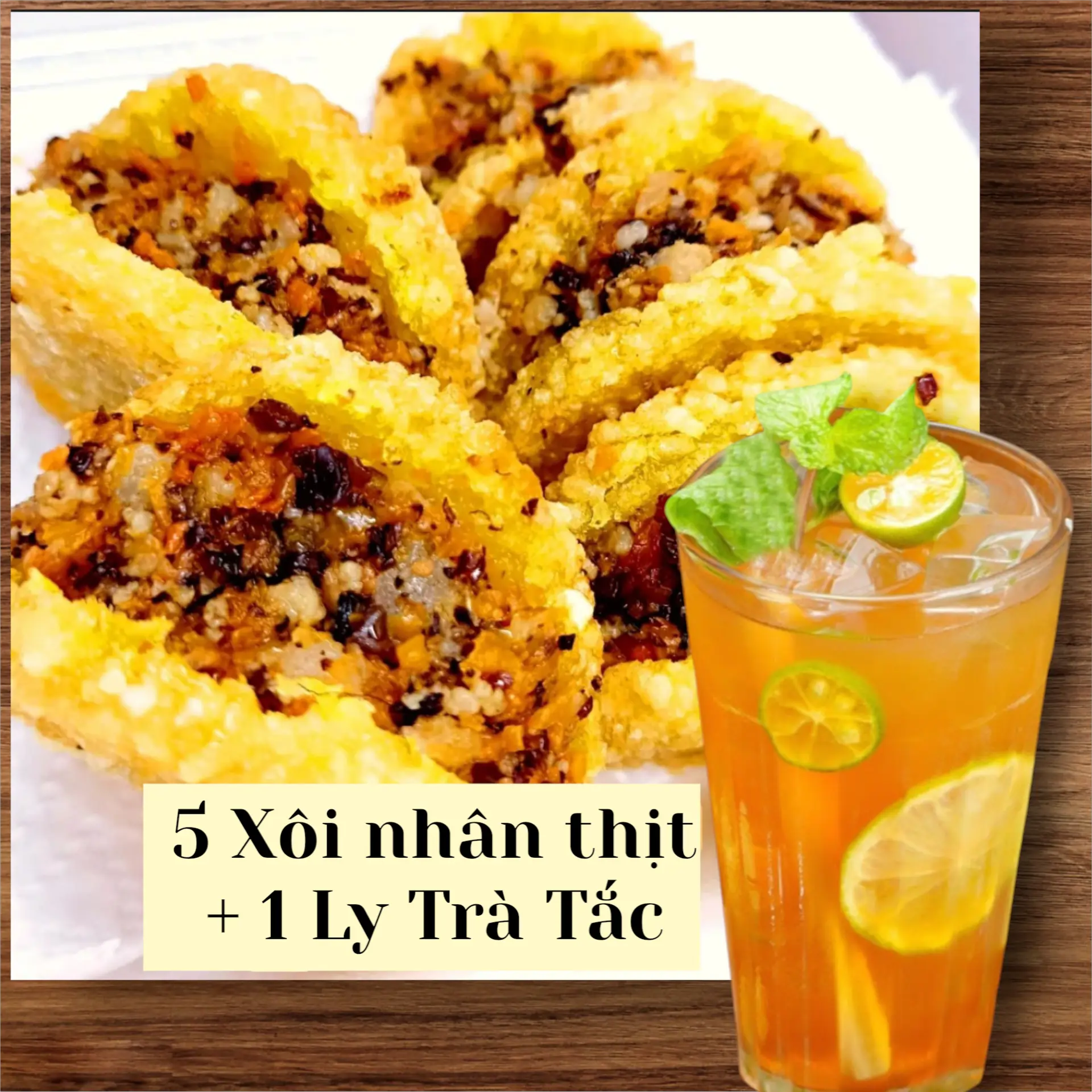 Hình ảnh 5 Xôi Chiên Nhân Thịt + 1 ly Trà Tắc 