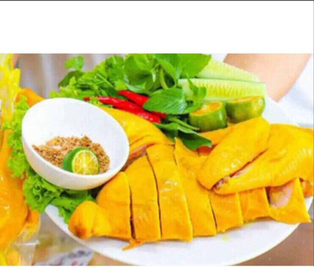 Hình ảnh Gà ủ muối hoa tiêu (nữa con) kèm rau, dưa, nước chấm