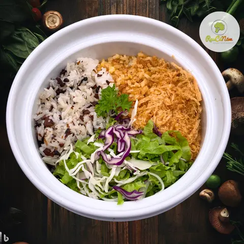 Hình ảnh Cơm chiên nấm chà bông chay