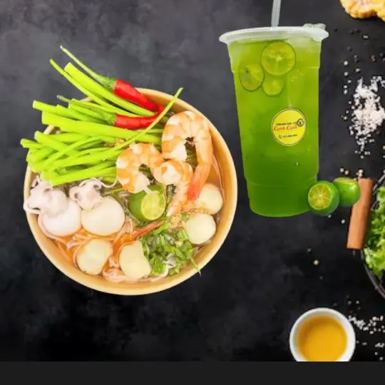 Hình ảnh combo 1bun thái hải sản đặc biệt+1ly trà Thái đỏ