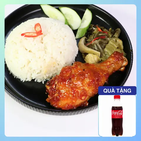 Hình ảnh CƠM(cơm trắng) GÀ đùi VỪA NHÚNG SỐT ĐẶC BIỆT + Tặng Coca