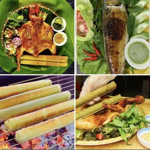 Hình ảnh Nửa con gà ta Bình Định nướng - 2 cơm lam - nước rau má - rau ăn kèm - muối đậu