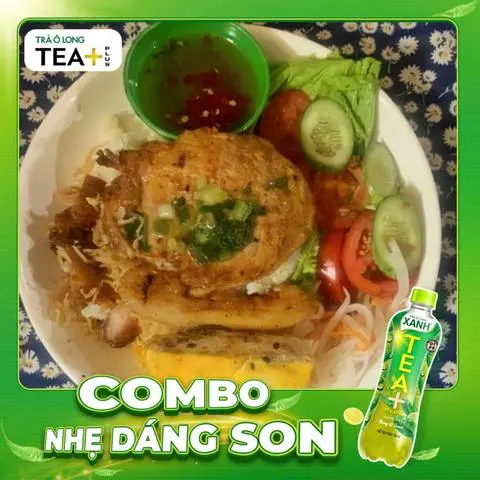 Hình ảnh combo Cơm Tấm Sườn chả + olong xanh