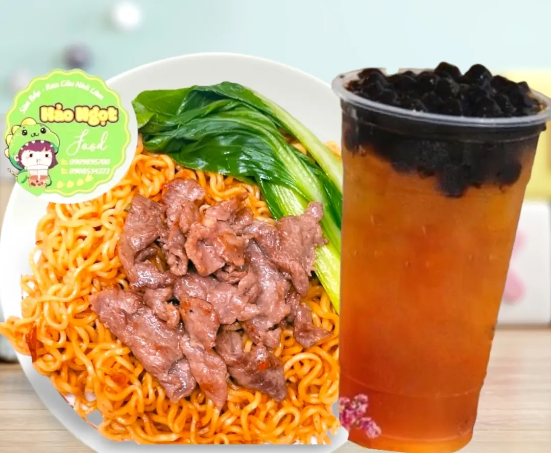 Hình ảnh FS7- MÌ TRỘN XÀO BÒ CỦ HÀNH+ HỒNG TRÀ Topping ngẫu nhiên| M
