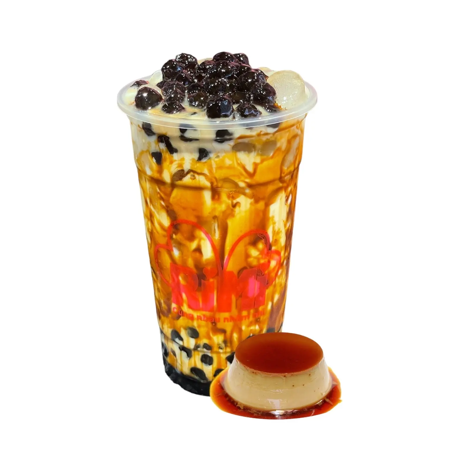 Hình ảnh Sữa tươi bánh flan trân châu đường đen