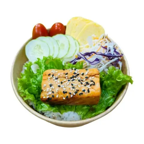 Hình ảnh Cơm Cá Hồi Sốt Teriyaki - Canh Rong Biển - Kim Chi 30g