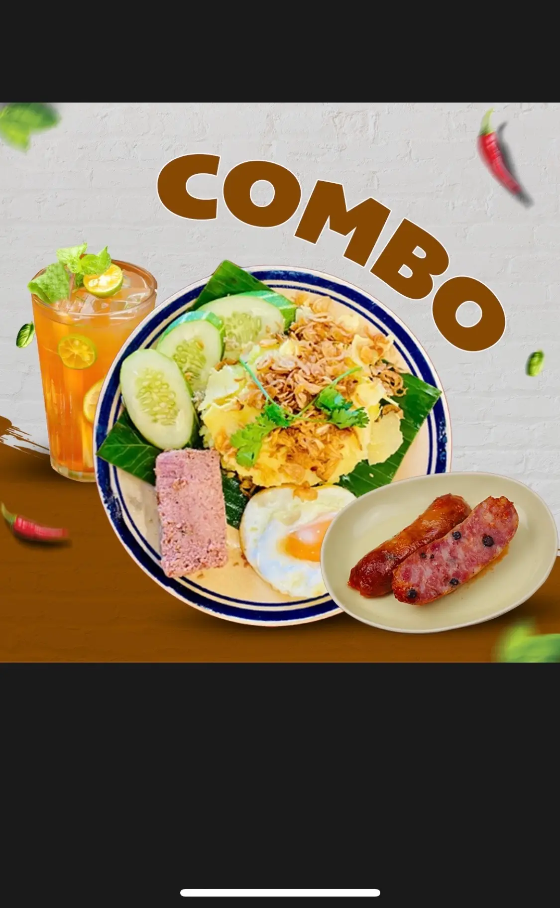 Hình ảnh Combo Xôi pate ốp la - lạp xưởng kèm 1 hồng trà tắc