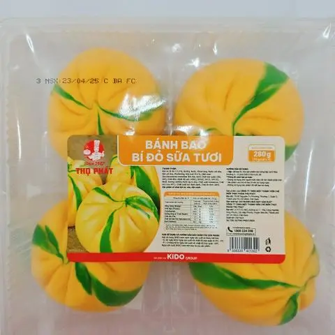 Hình ảnh Bánh bao bí đỏ chưa hấp (sữa tươi gói 4 cái)