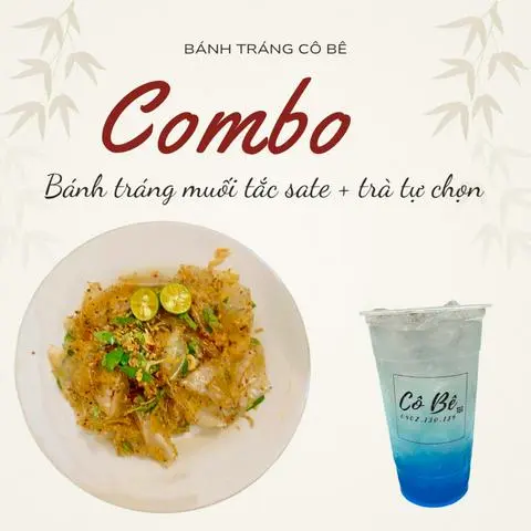 Hình ảnh combo bánh tráng sate muối tắc tóp mỡ trứng lòng đào + trà trái cây tự chọn