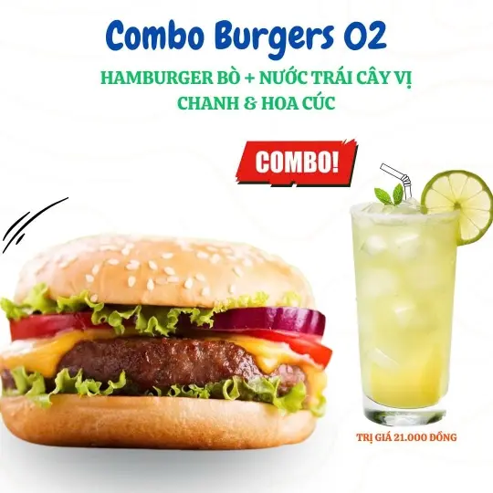 Hình ảnh Combo tặng kèm nước: Hamburger bò