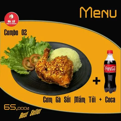 Hình ảnh Combo 2 - Cơm gà da giòn mắm tỏi góc 1/4 + 1 Coca 330ml