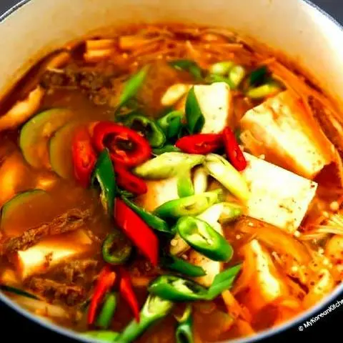 Hình ảnh Soybean paste stew with beef soup - canh đậu tương với thịt bò