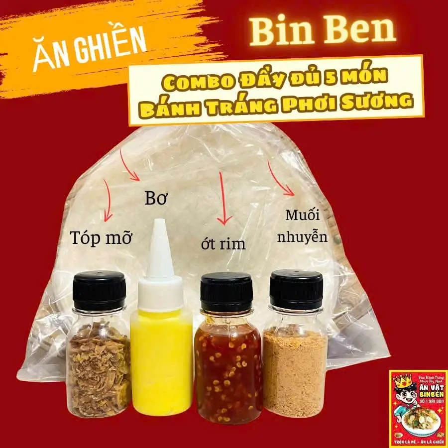 Hình ảnh Combo bánh tráng phơi sương 4 vị mini(bơ, hành , ớt rim, muối nhuyễn chai nhỏ)